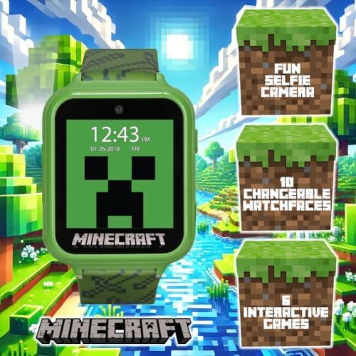         Minecraft Kids Smart Watch – Touchscreen Interactive Watch with 10 Customizable Clock Faces, Built-in Camera, Video Recorder, Alarm, Calculator, Games & Pedometer – Fits Wrists 5.5