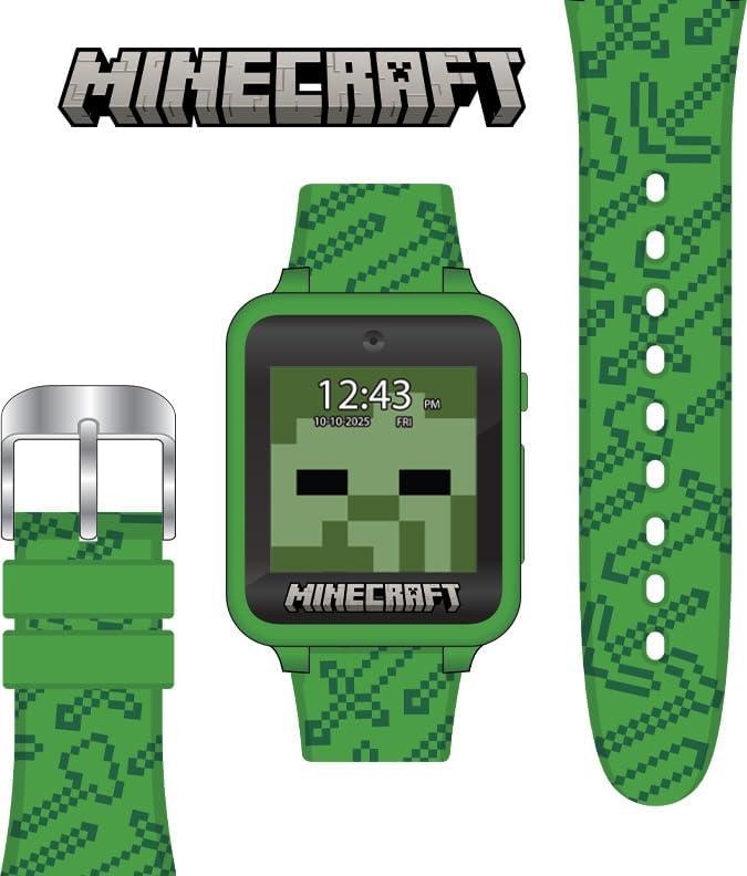         Minecraft Kids Smart Watch – Touchscreen Interactive Watch with 10 Customizable Clock Faces, Built-in Camera, Video Recorder, Alarm, Calculator, Games & Pedometer – Fits Wrists 5.5